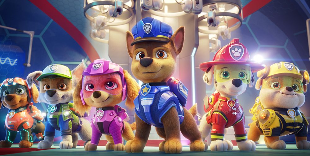 Line-up of animated dogs from the Paw Patrol movie.