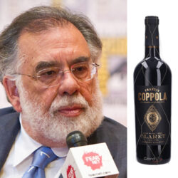 Francis Ford Coppola and a bottle of his Claret wine.
