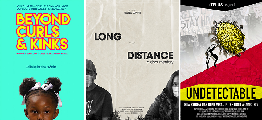 Film posters for "Beyond Curls & Kinks", "Long Distance" and "Undetectable".