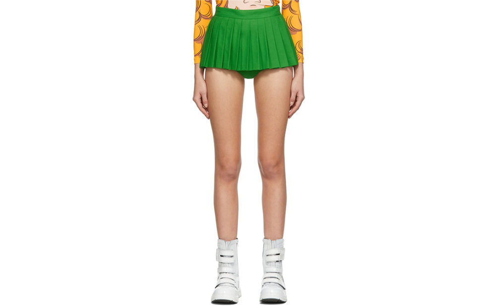 Pushbutton green mini skirt