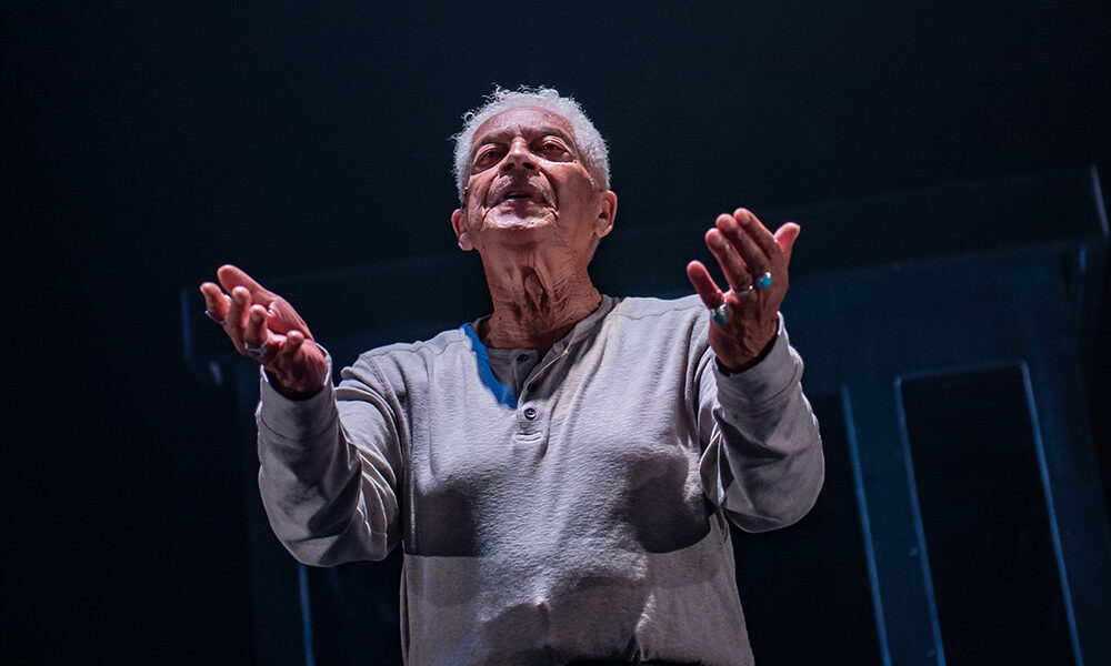 Walter Borden in The Last Epistle of Tightrope Time, from the Neptune Theatre production. Set, lighting, costume, projection design by Andy Moro. © Stoo Metz.