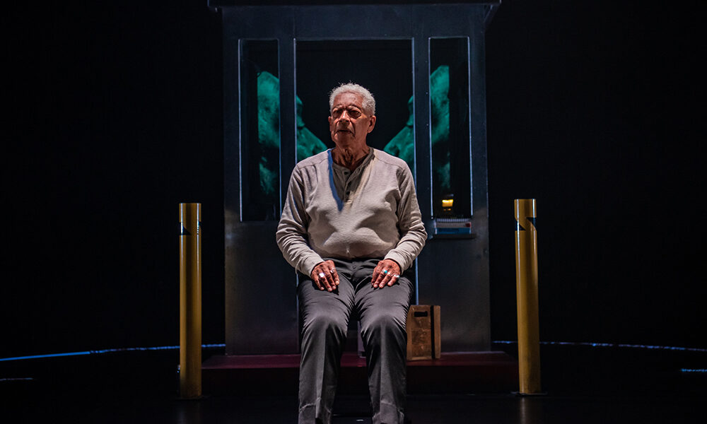 Walter Borden in The Last Epistle of Tightrope Time, from the Neptune Theatre production. Set, lighting, costume, projection design by Andy Moro. © Stoo Metz.