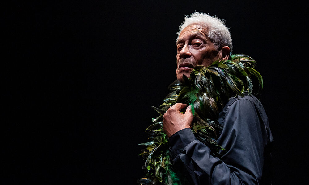 Walter Borden in The Last Epistle of Tightrope Time, from the Neptune Theatre production. Set, lighting, costume, projection design by Andy Moro. © Stoo Metz.