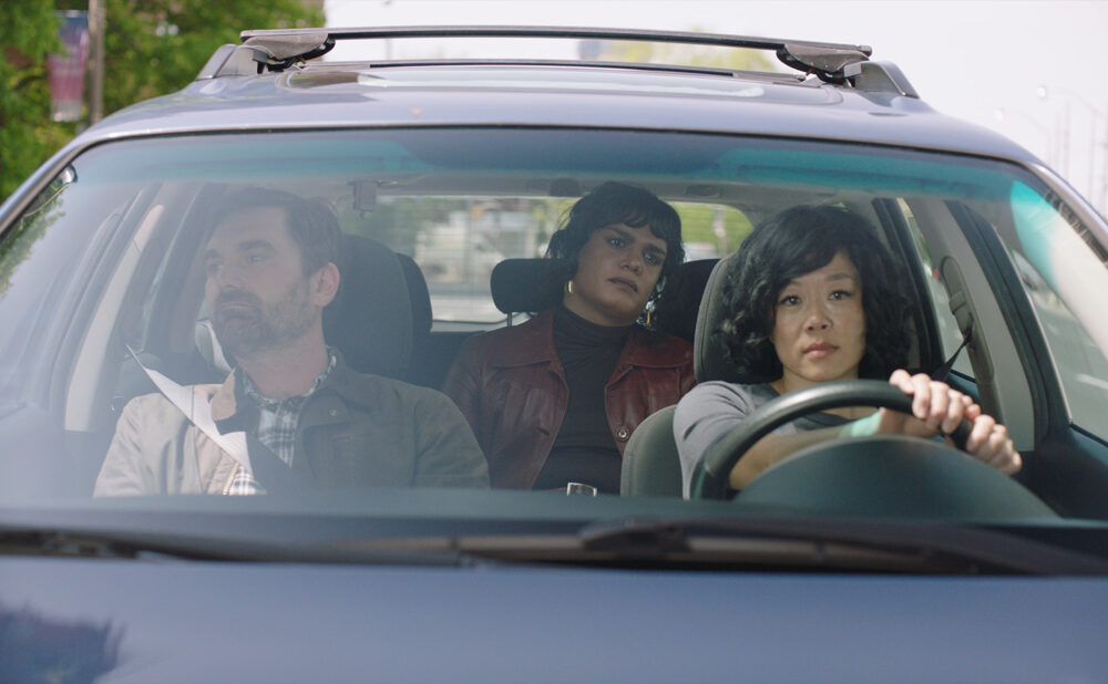 Left to Right Gray Powell (Paul), Bilal Baig (Sabi) and Grace Lynn Kung (Bessy) in Sort Of Season 3 (CBC/Sphere Sort Of 3 Inc.)