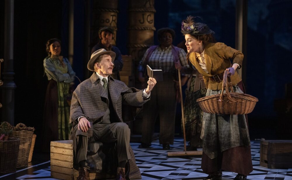 Tom Rooney as Henry Higgins, Kristi Frank as Eliza Doolittle and members of the cast of Lerner and Loewe’s My Fair Lady (Shaw Festival, 2024). Photo by David Cooper.