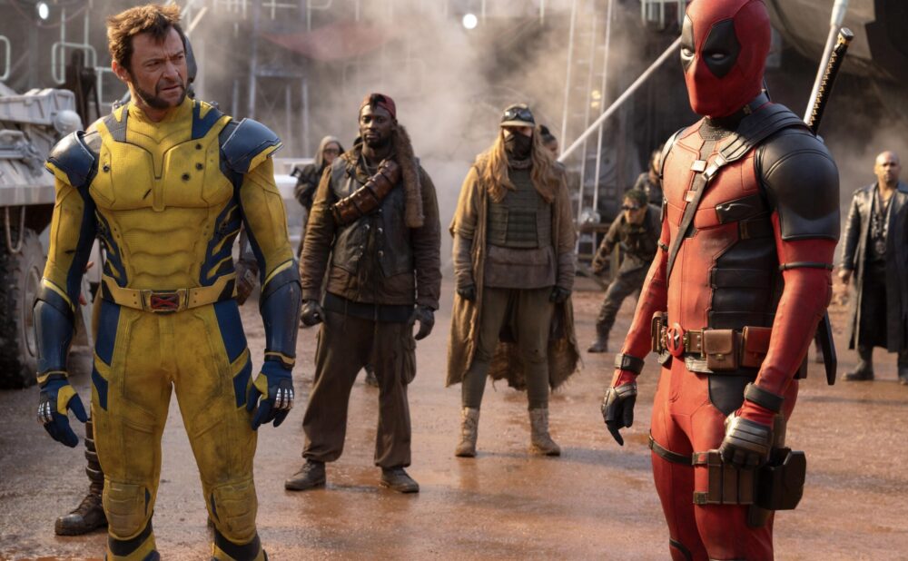 (L-R): Hugh Jackman as Wolverine/Logan and Ryan Reynolds as Deadpool/Wade Wilson in 20th Century Studios/Marvel Studios' DEADPOOL & WOLVERINE. Photo by Jay Maidment. © 2024 20th Century Studios / © and ™ 2024 MARVEL.