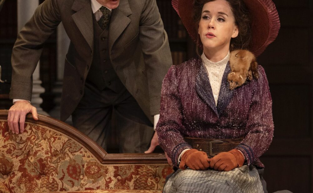 Tom Rooney as Henry Higgins and Kristi Frank as Eliza Doolittle in Lerner and Loewe’s My Fair Lady (Shaw Festival, 2024). Photo by David Cooper.