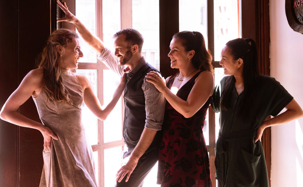 Matt Eldracher, Jen Kehoe, Sydney Kier, Beatrice Kwan (Photo Puni Tanapima) in Scenes from an Italian Restaurant at Toronto Fringe 2024